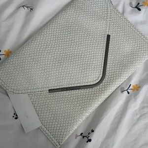 BCBGeneration Snakeskin Envelope Clutch in Frost